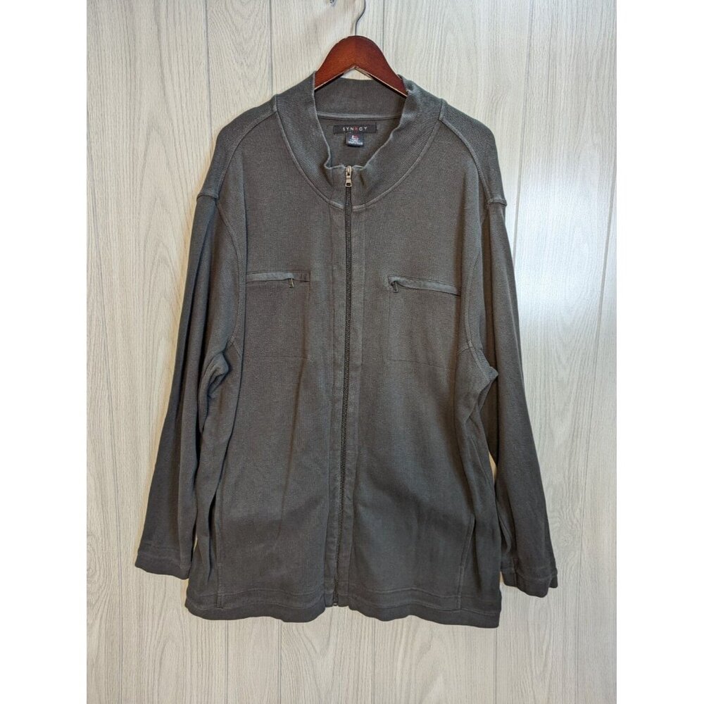 SYNRGY Black Men's jacket Big And Tall  Size 2XL XXL Full Zip Cotton Mock Neck